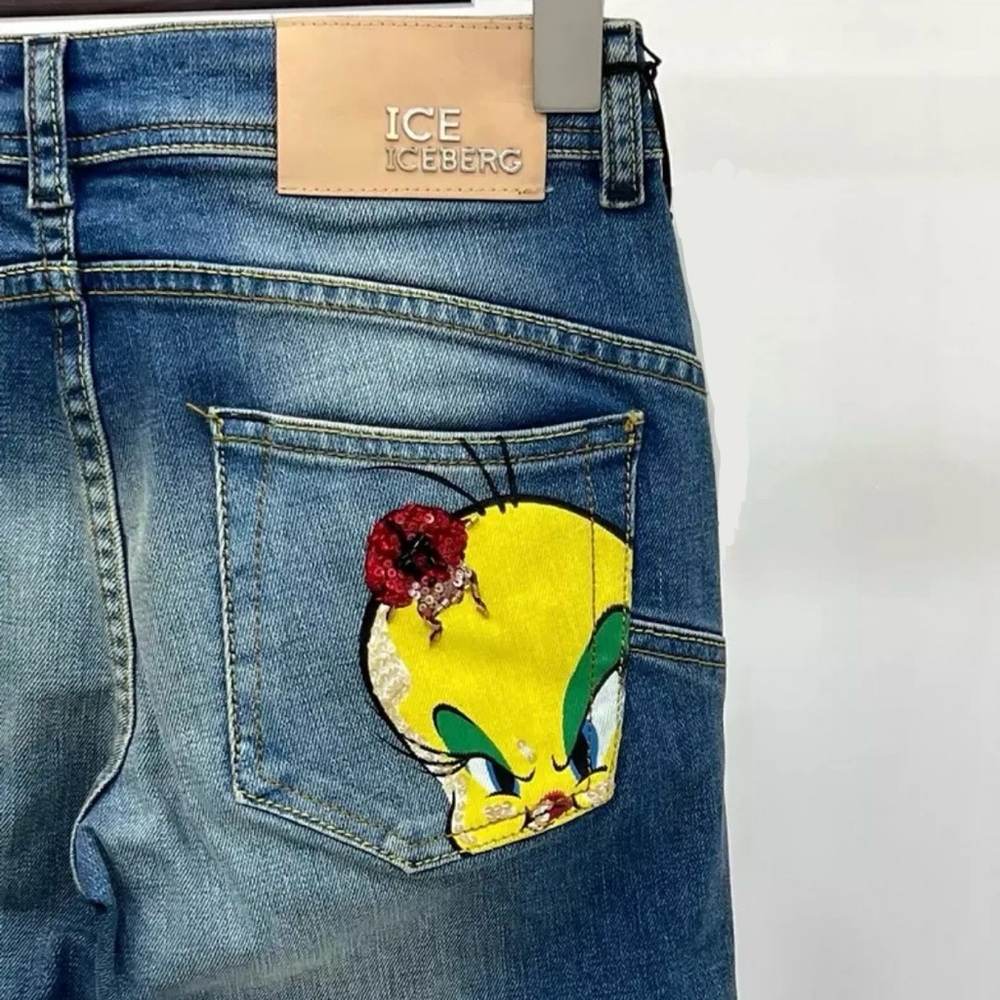 New ICE Iceberg Jeans Denim Tweety Bird LooneyTunes Rare Collab Unisex Sz 32